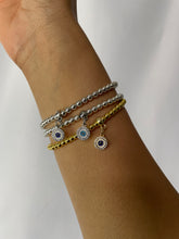 Load image into Gallery viewer, Evil eye charm on Silver Hematite Bracelet
