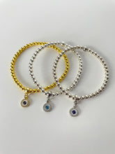 Load image into Gallery viewer, Evil eye charm on Silver Hematite Bracelet