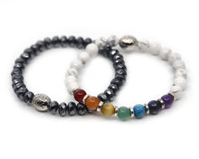 Load image into Gallery viewer, Hematite & 7 Chakras Bracelet on Howlite
