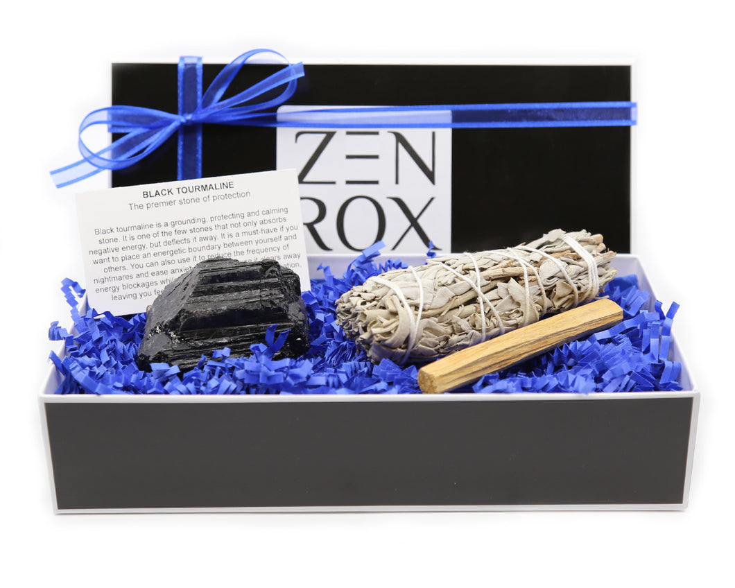 Black Tourmaline Crystal, Sage & Palo Santo Cleansing Box