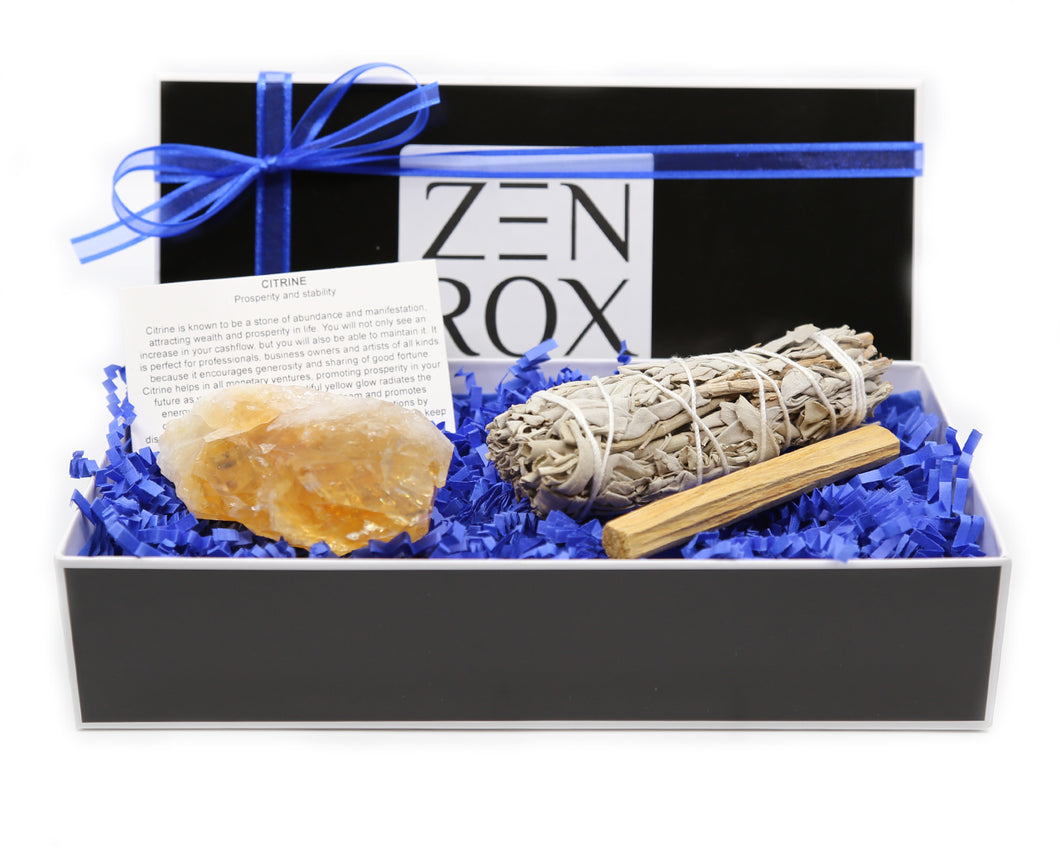 Citrine Crystal, Sage & Palo Santo Cleansing Box