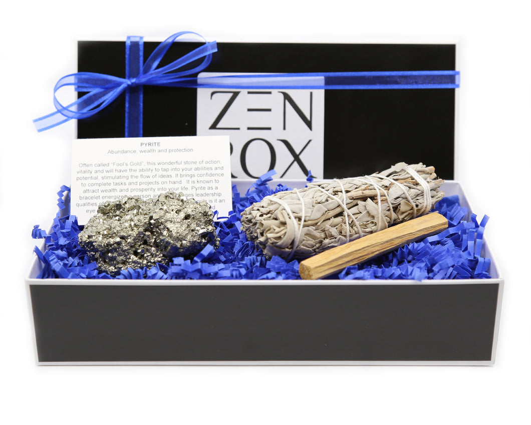 Pyrite Crystal, Sage & Palo Santo Cleansing Box