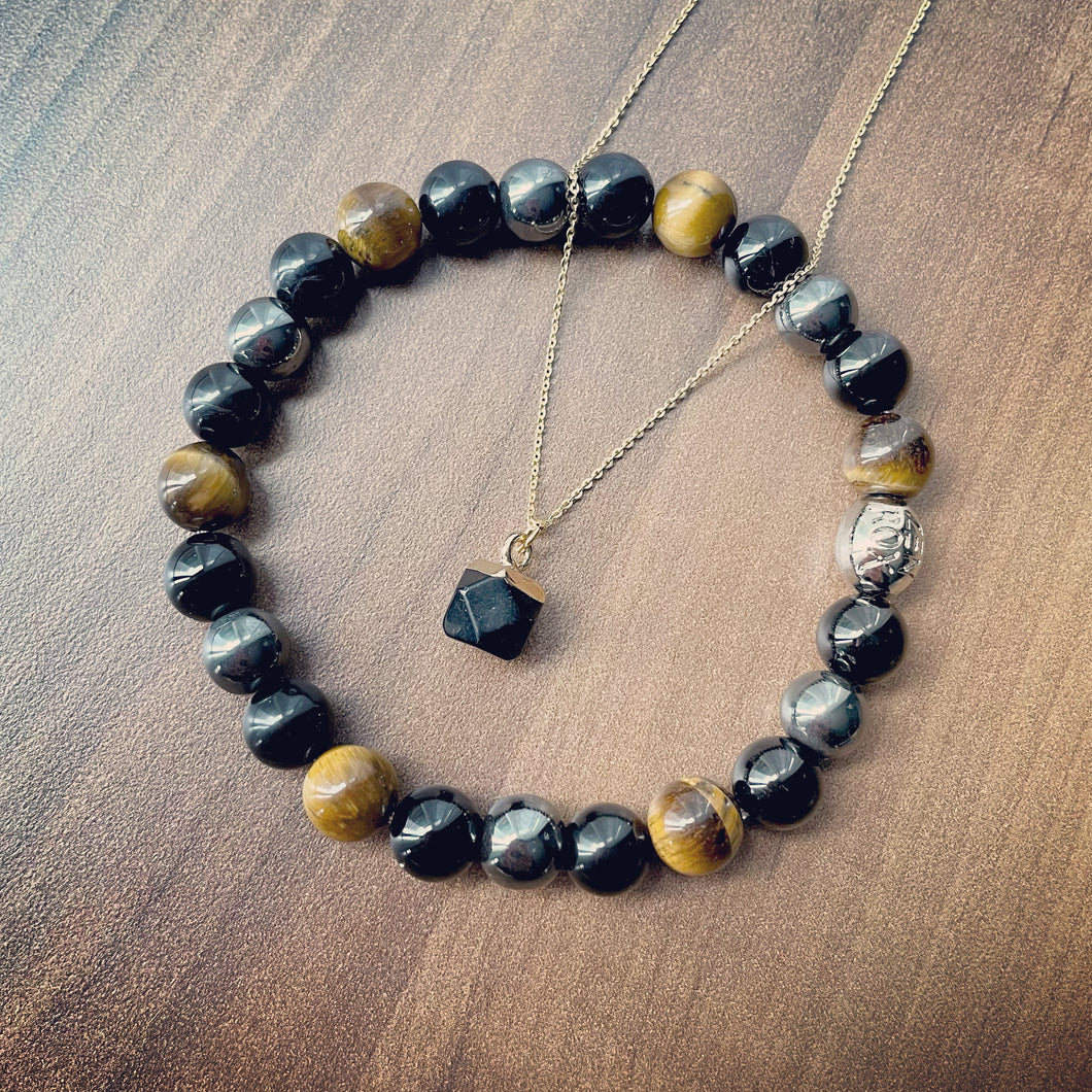 Onyx Pendant & Triple Protection Bracelet Set