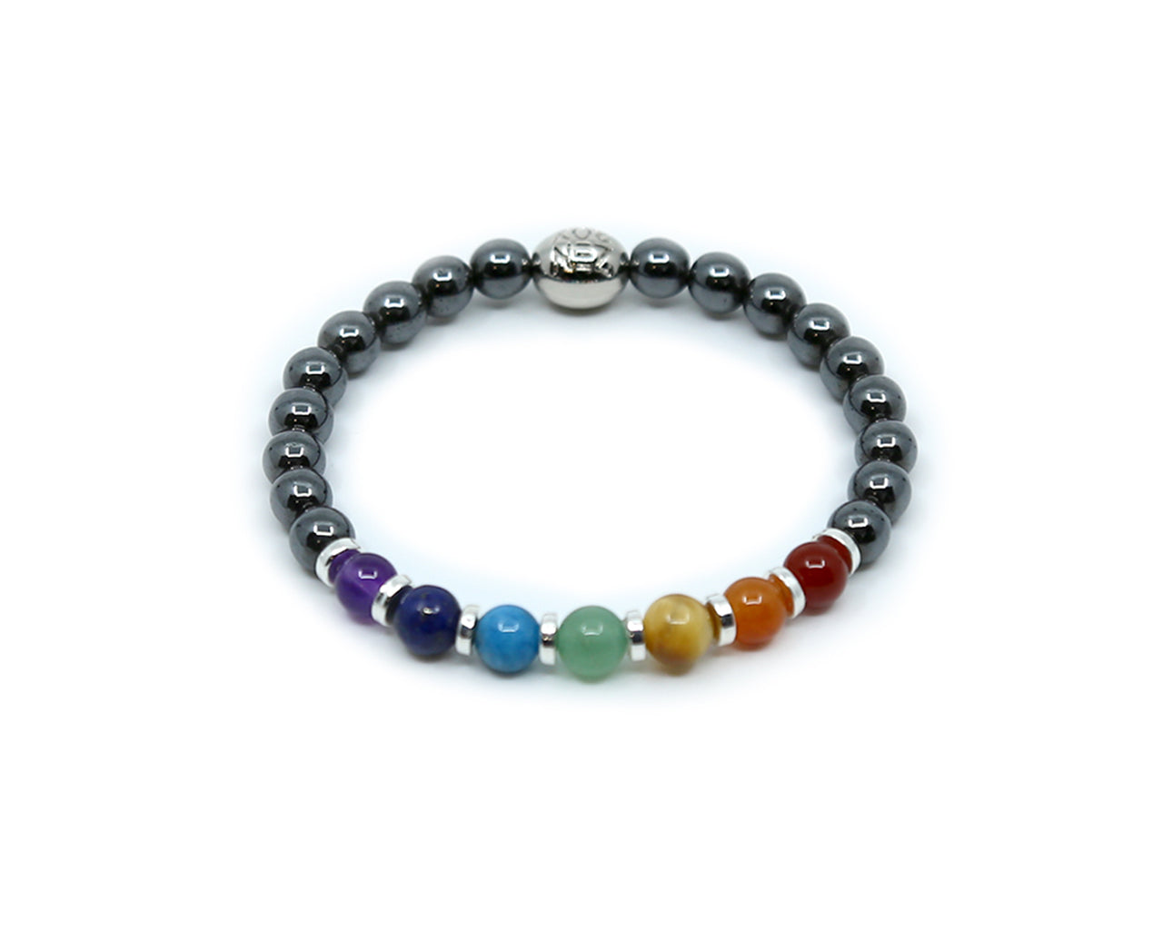 7 Chakras Bracelet Hematite 6mm Hematite 6.5 inches Snug
